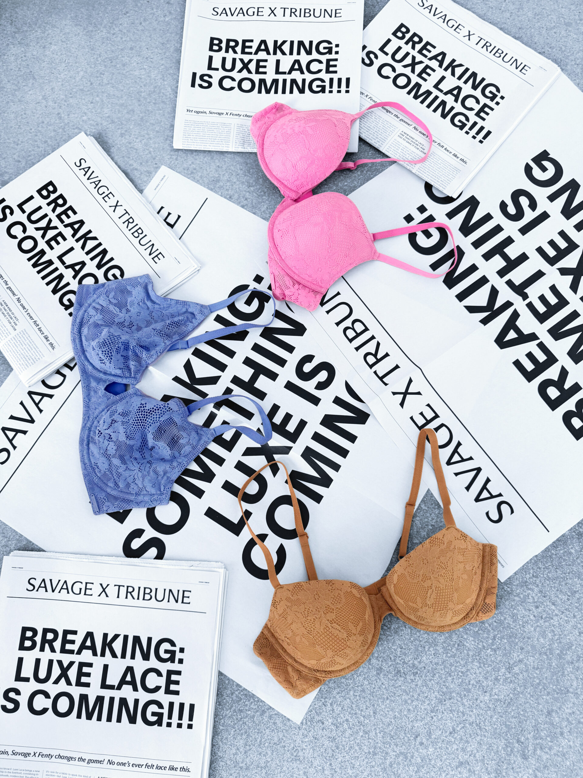 Savage X Fenty Luxe Lace Kollektion in verschiedenen Farbtoenen